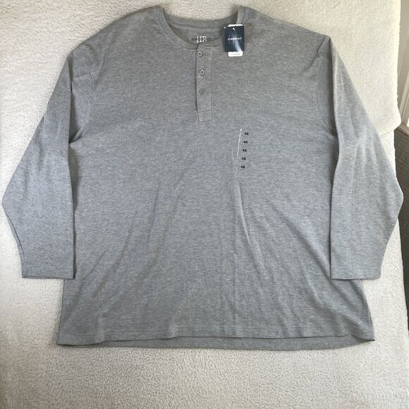 NWT Harbor Bay Henley Shirt Mens 4XL Heathered Grey Long Sleeve Casual - Picture 1 of 16